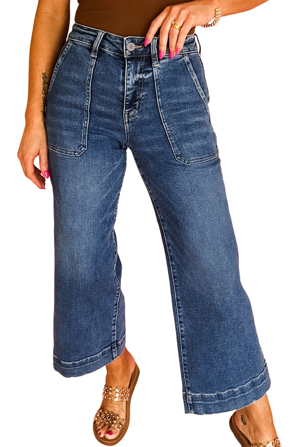 Breen Cropped High Rise Wide Leg Jeans