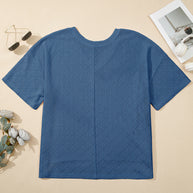 Black Pointelle Rhombus Knit Plus Size V Neck Loose Top