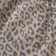 Khaki Leopard Print Drawstring Waist Pocketed Wide Leg Jeans