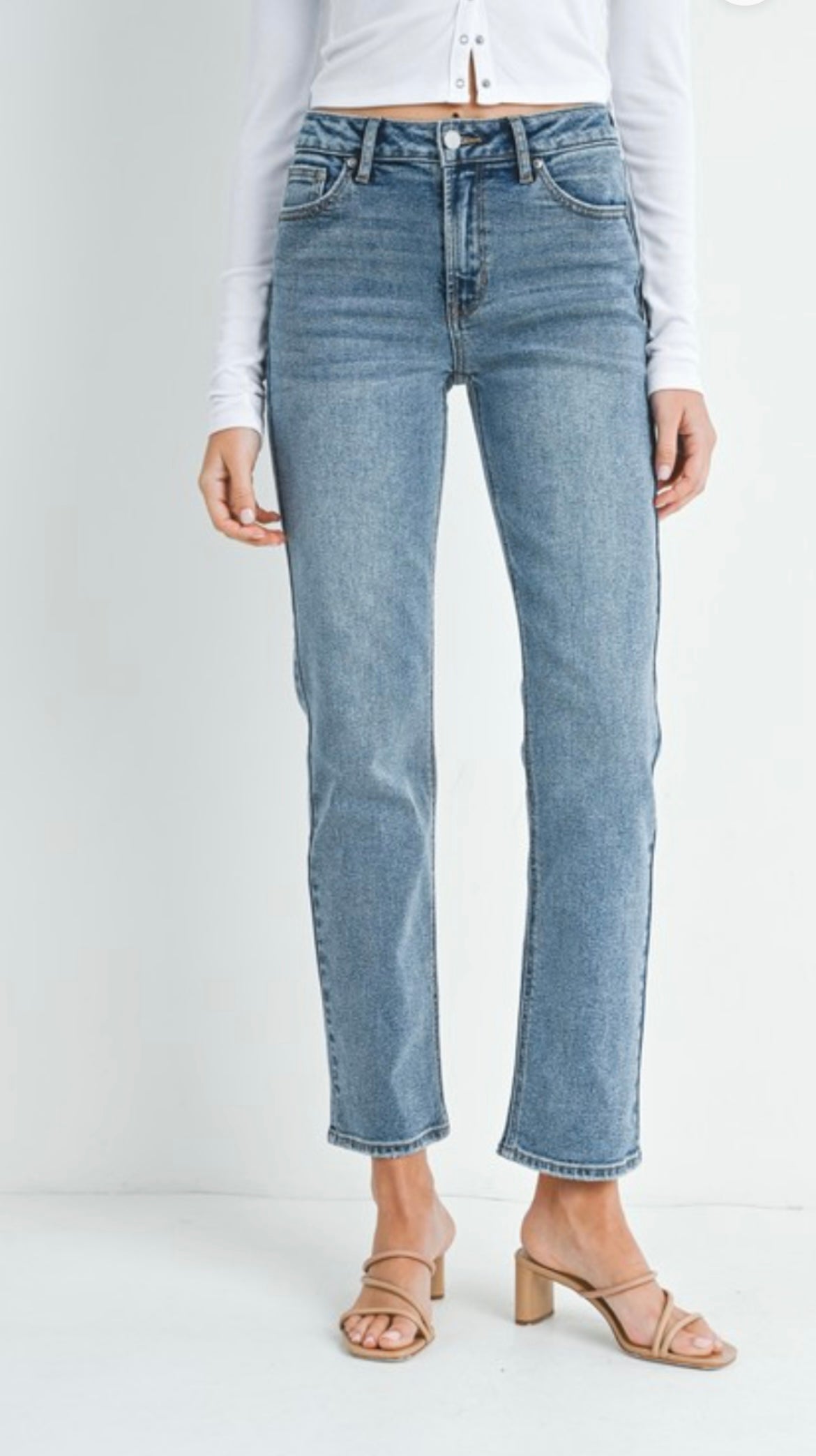 JBD Medium Wash Mid Rise Straight Jeans