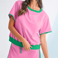 Bonbon Colorblock Edge Drop Shoulder T Shirt and Skort 2Pcs Set