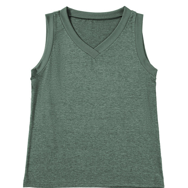 Mist Green Contrast Trim V-Neck Loose Fit Tank Top