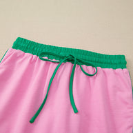 Bonbon Colorblock Edge Drop Shoulder T Shirt and Skort 2Pcs Set