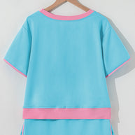 Bonbon Colorblock Edge Drop Shoulder T Shirt and Skort 2Pcs Set