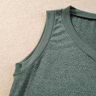 Mist Green Contrast Trim V-Neck Loose Fit Tank Top