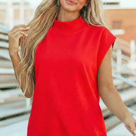 Yellow Solid Color High Neck Cap Sleeve Loose Top