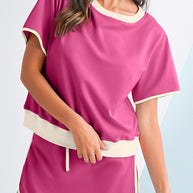 Bonbon Colorblock Edge Drop Shoulder T Shirt and Skort 2Pcs Set