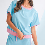 Bonbon Colorblock Edge Drop Shoulder T Shirt and Skort 2Pcs Set