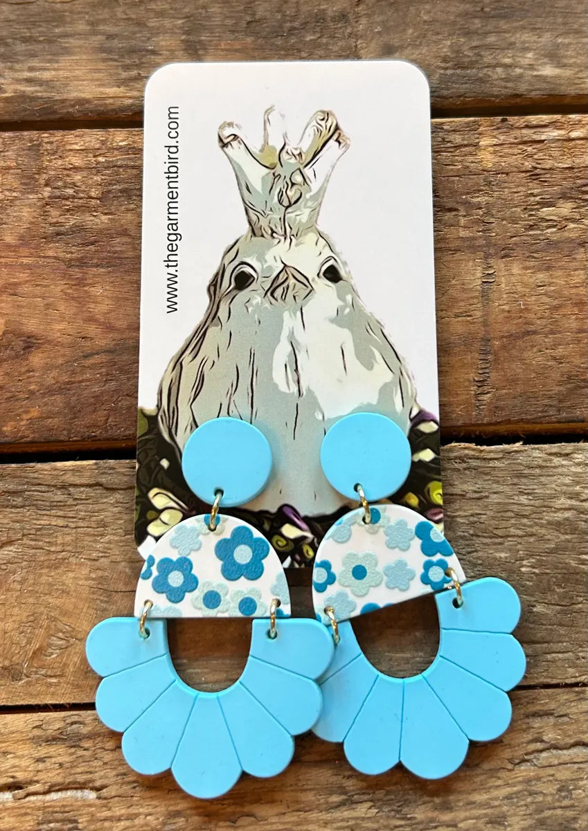 Blue Floral Scallop Earrings