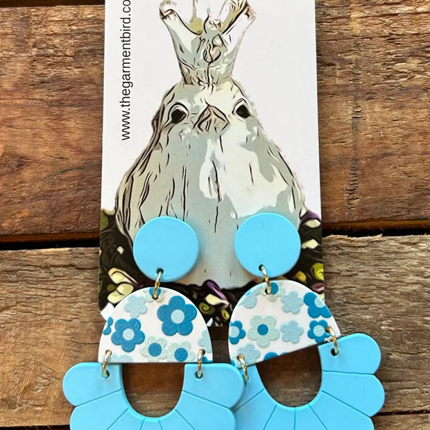Blue Floral Scallop Earrings