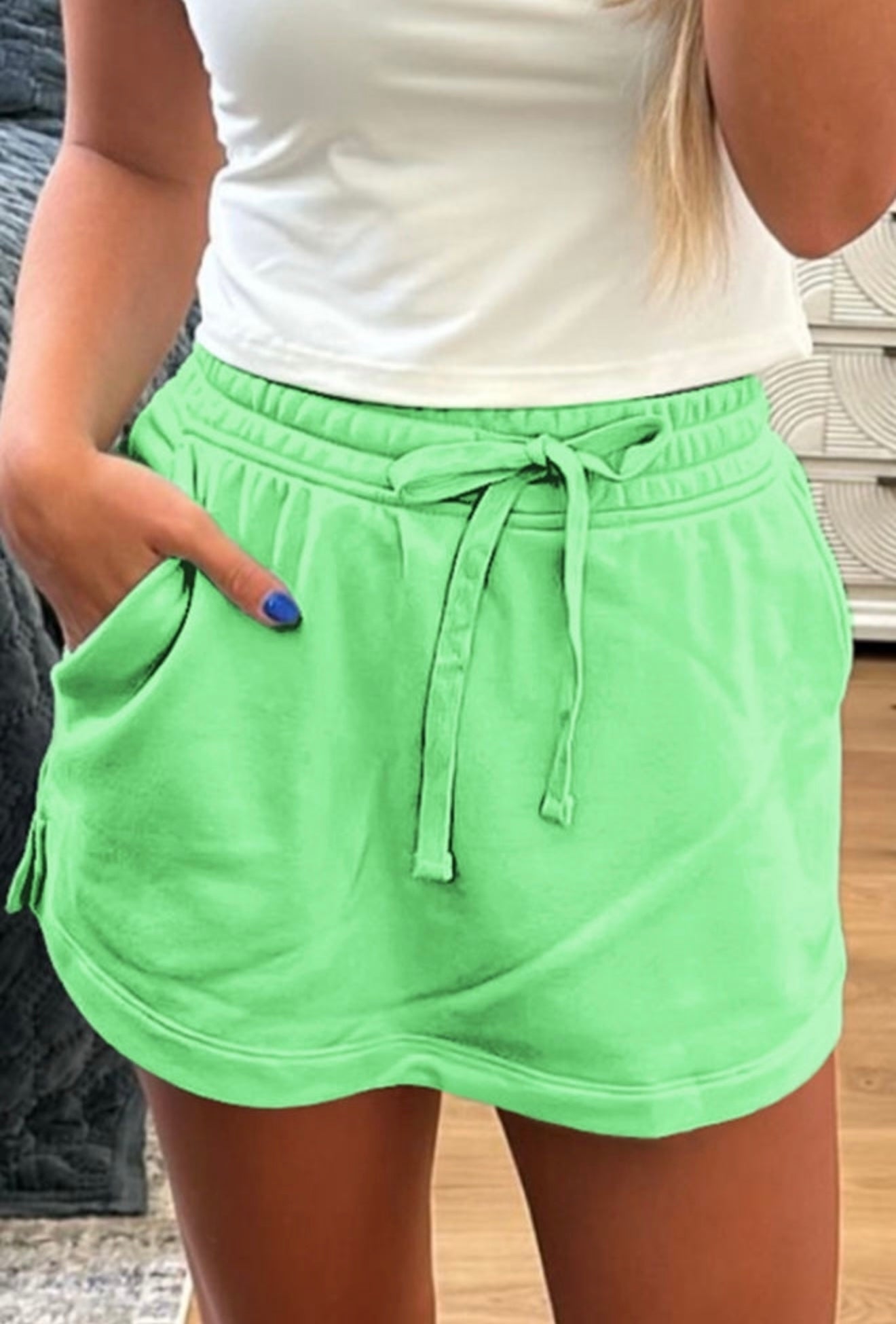 Light Green Drawstring Mini Skort