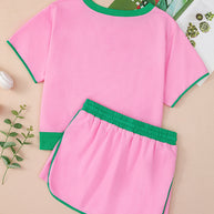 Bonbon Colorblock Edge Drop Shoulder T Shirt and Skort 2Pcs Set