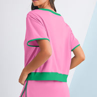Bonbon Colorblock Edge Drop Shoulder T Shirt and Skort 2Pcs Set
