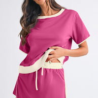 Bonbon Colorblock Edge Drop Shoulder T Shirt and Skort 2Pcs Set