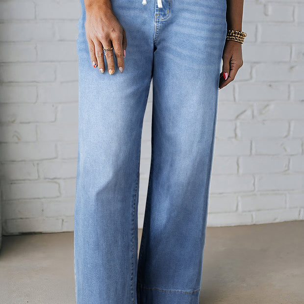 Light Blue Acid Wash Contrast Lace-up Plus Size Jeans