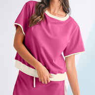 Bonbon Colorblock Edge Drop Shoulder T Shirt and Skort 2Pcs Set