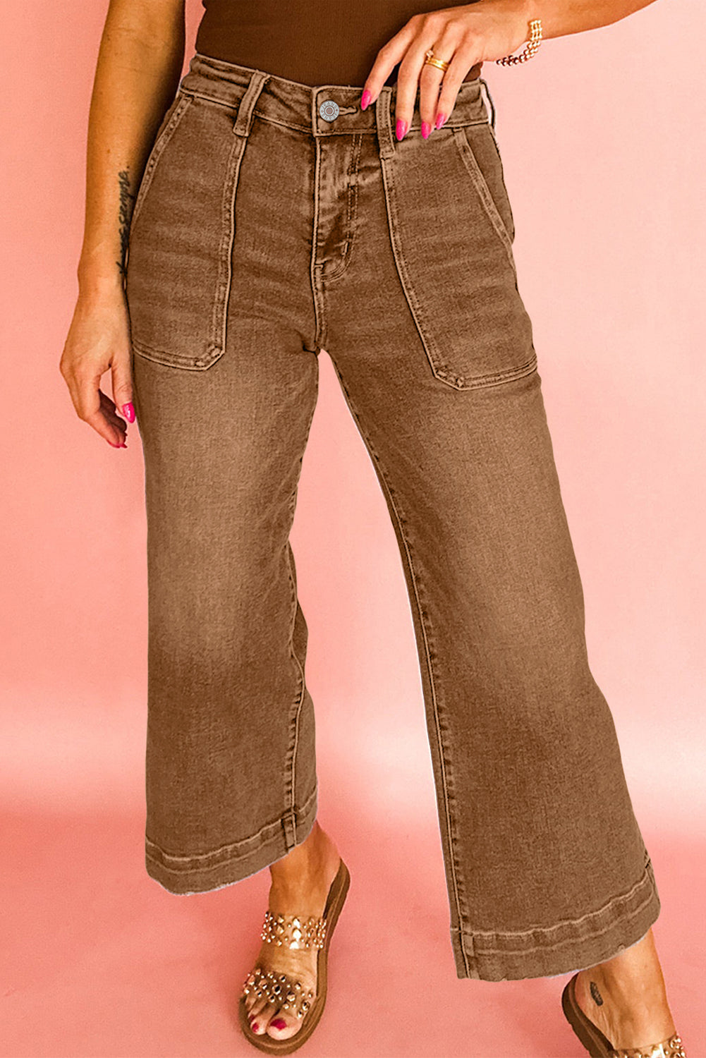 Breen Cropped High Rise Wide Leg Jeans