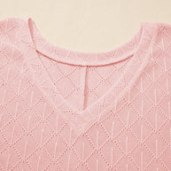 Black Pointelle Rhombus Knit Plus Size V Neck Loose Top