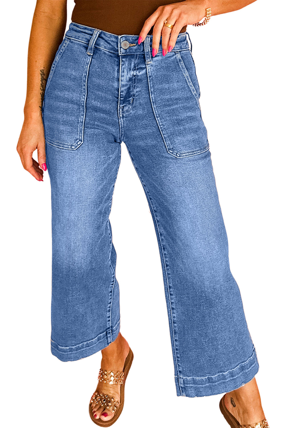 Breen Cropped High Rise Wide Leg Jeans