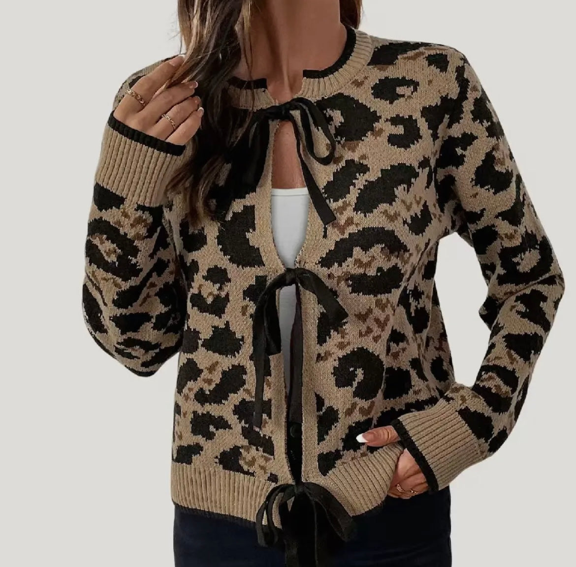 Leopard Ribbon Tie Sweater