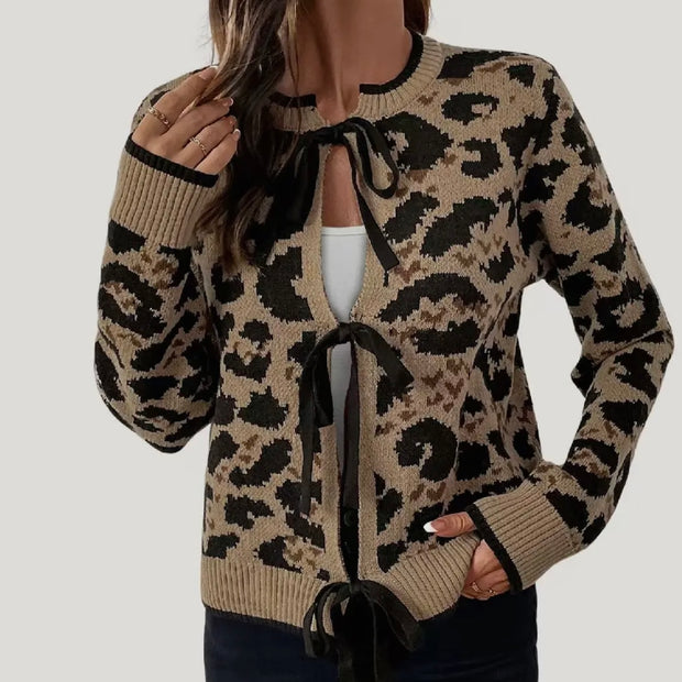 Leopard Ribbon Tie Sweater