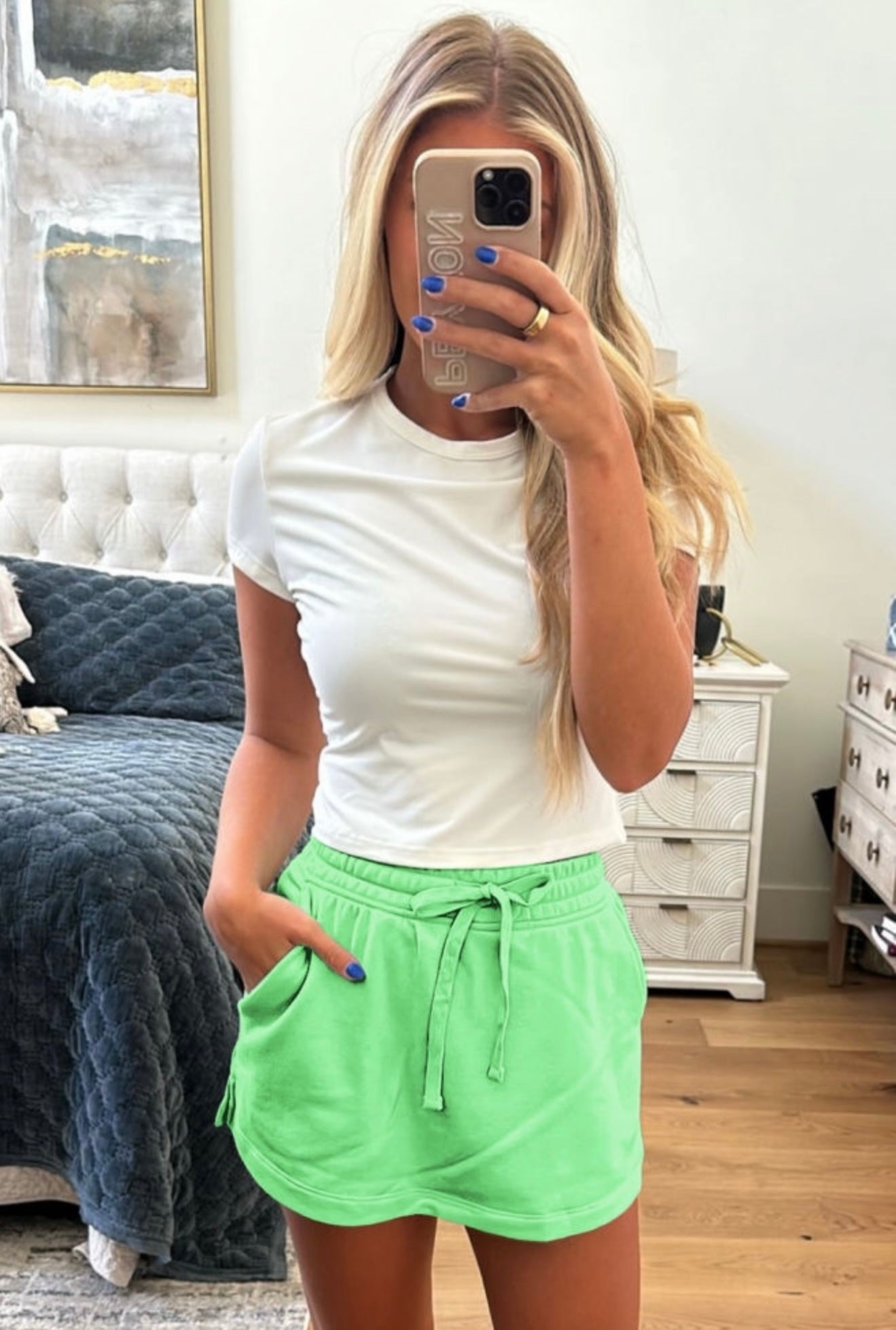Light Green Drawstring Mini Skort