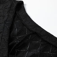 Black Pointelle Rhombus Knit Plus Size V Neck Loose Top