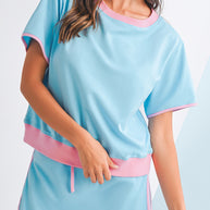 Bonbon Colorblock Edge Drop Shoulder T Shirt and Skort 2Pcs Set