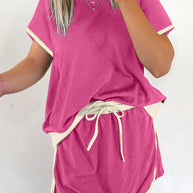 Bonbon Colorblock Edge Drop Shoulder T Shirt and Skort 2Pcs Set
