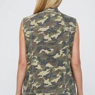 Green Camouflage Print Button Cargo Pocket Button Down Denim Vest