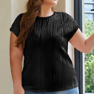 Black Solid Color Wavy Textured Plus Size Tee