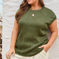 Black Solid Color Wavy Textured Plus Size Tee