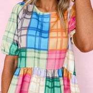 Colorful Plaid Patch Top