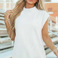 Yellow Solid Color High Neck Cap Sleeve Loose Top