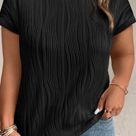 Black Solid Color Wavy Textured Plus Size Tee