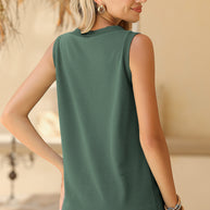 Mist Green Contrast Trim V-Neck Loose Fit Tank Top