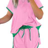 Bonbon Colorblock Edge Drop Shoulder T Shirt and Skort 2Pcs Set