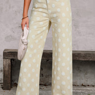 Sky Blue Polka Dot Print Raw Hem Shift Jeans