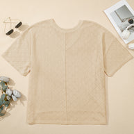 Black Pointelle Rhombus Knit Plus Size V Neck Loose Top