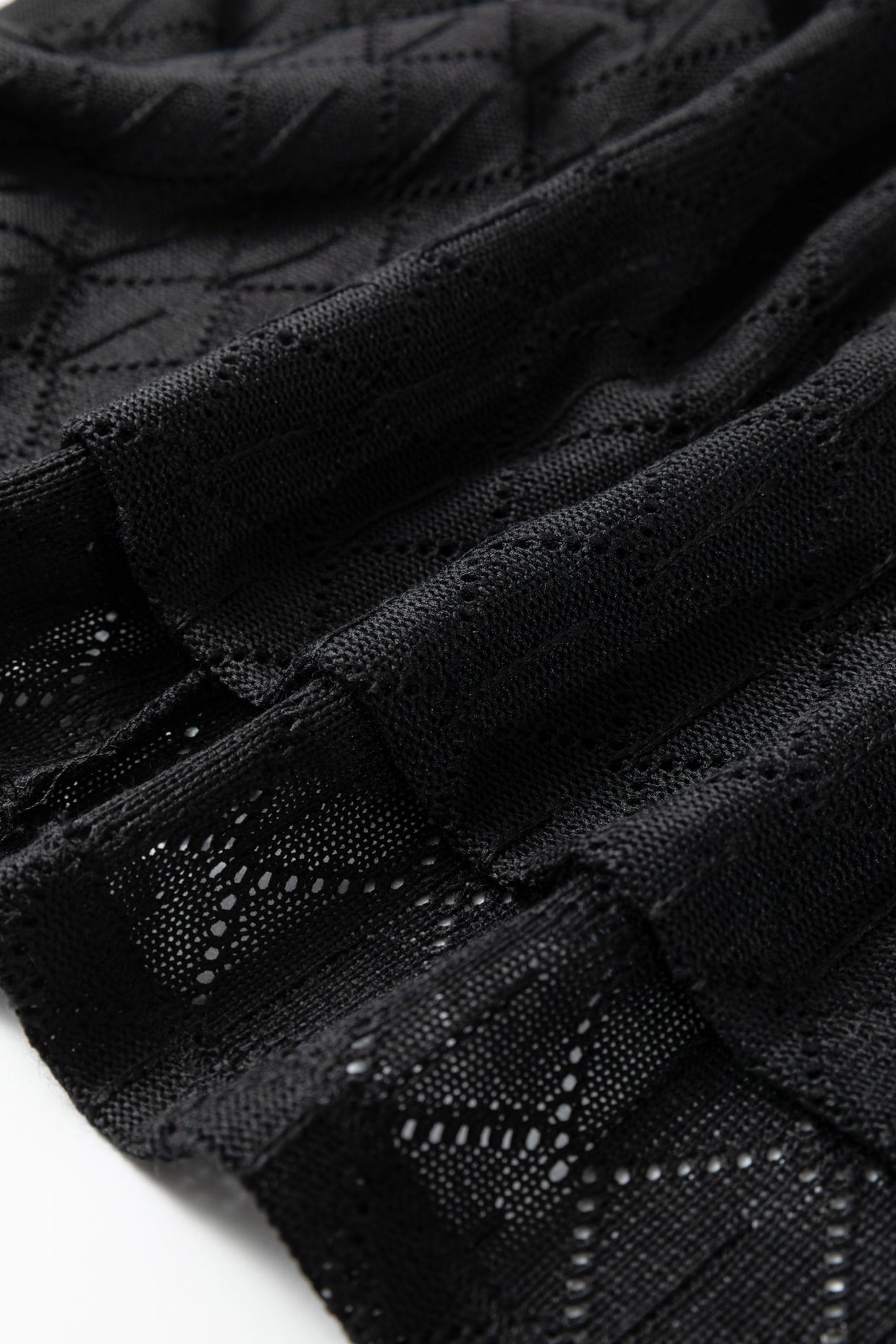 Black Pointelle Rhombus Knit Plus Size V Neck Loose Top