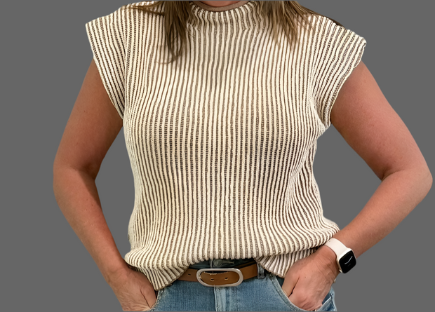 Two Toned Ribbed Knit Sweater Vest