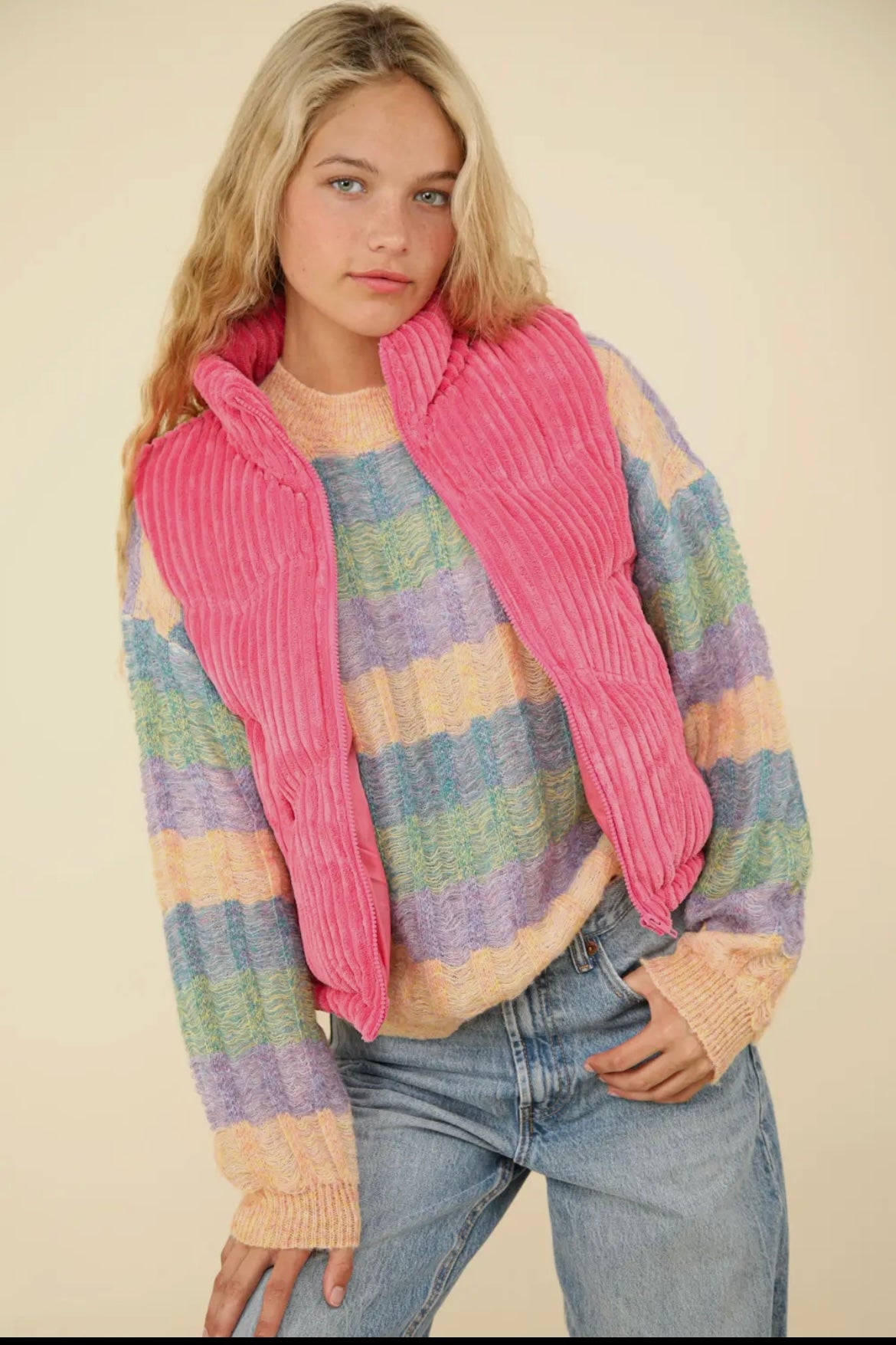 Corduroy Zipper Front Vest
