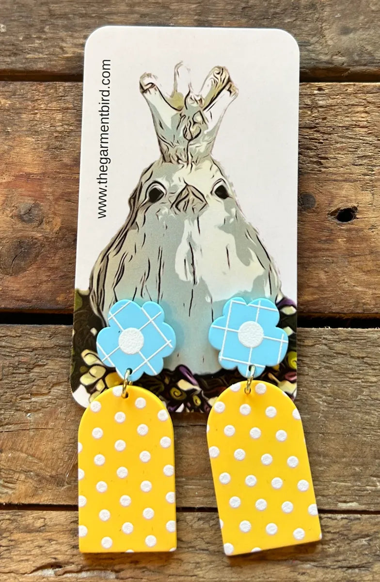 Blue Floral Yellow Dot Earrings