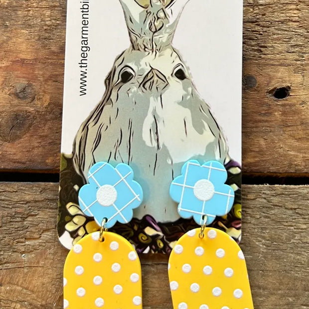 Blue Floral Yellow Dot Earrings