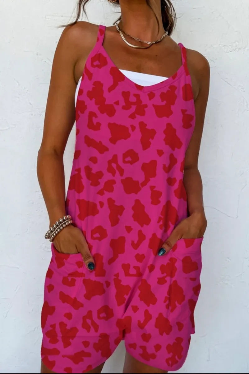 Red Leopard Sleeveless Romper