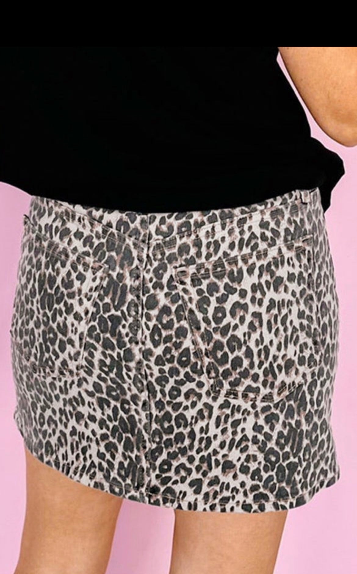Leopard Denim Mini Skirt