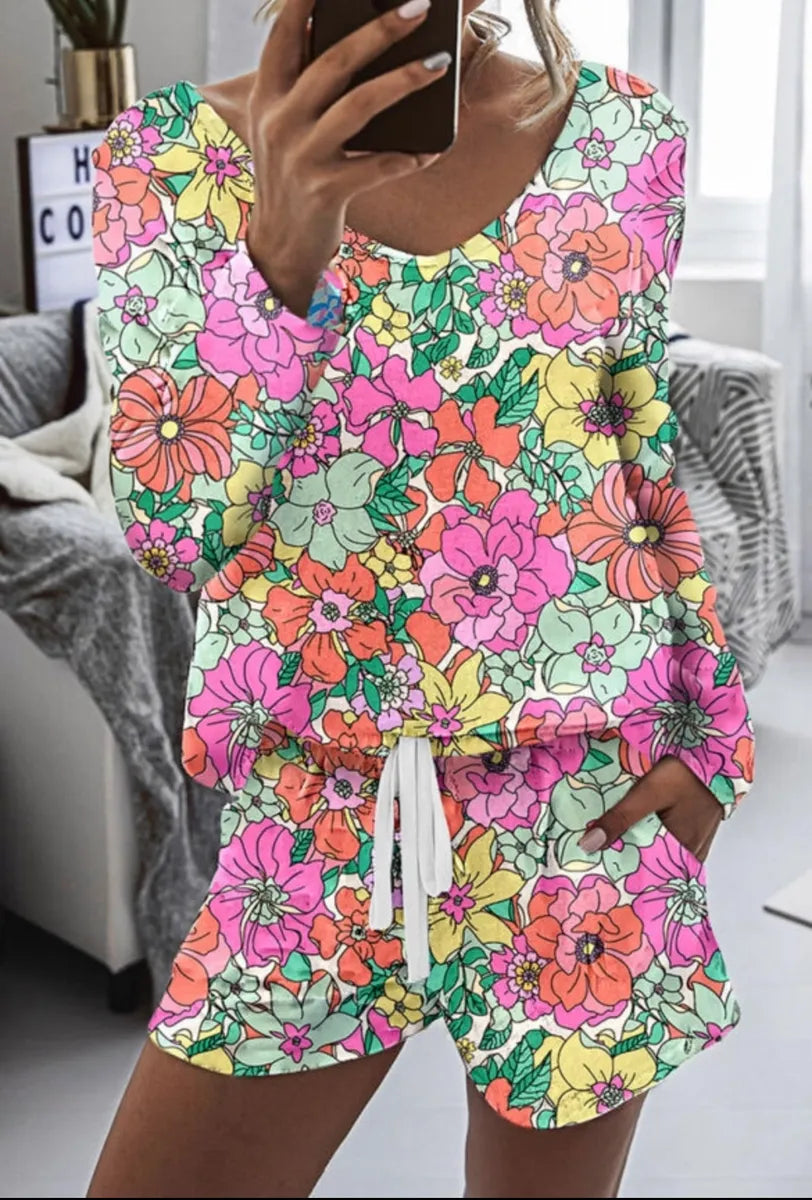 Multicolored Floral Long Sleeve Lounge Set