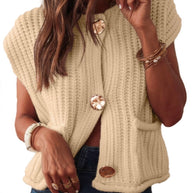 Button Down Side Pockets Sweater Vest