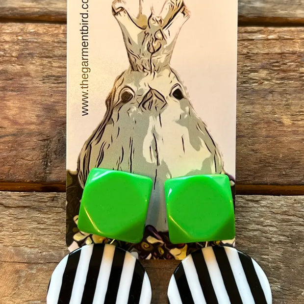 Green Black and White Earrings