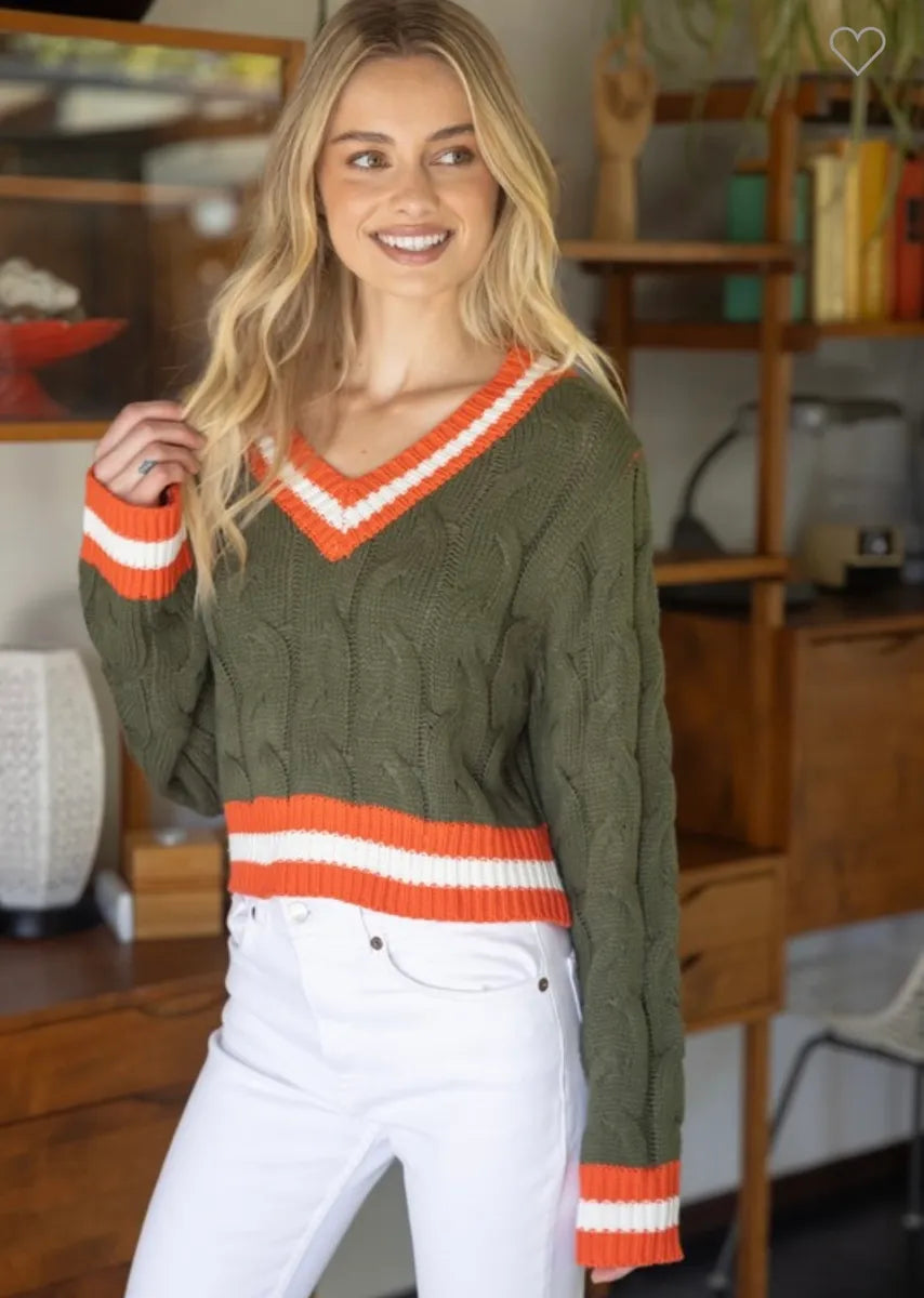 Olive and Orange Cropped Sweater